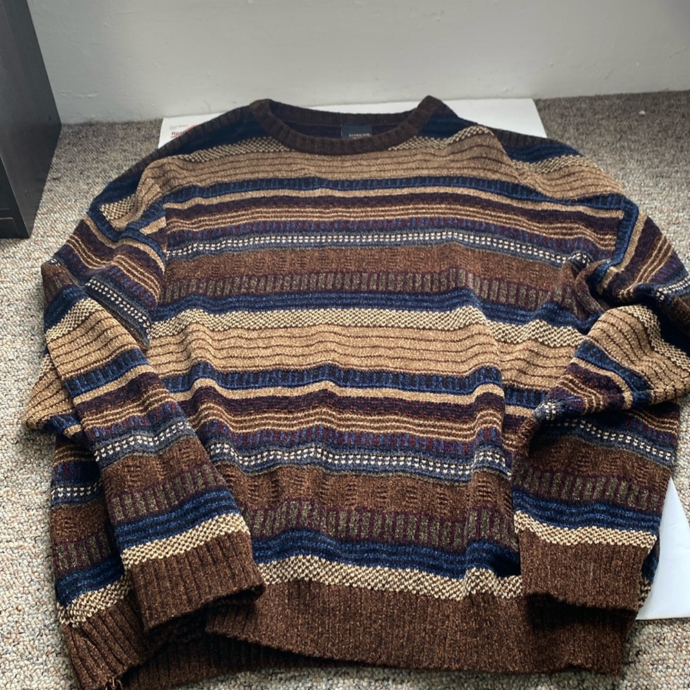 Vintage Cambridge Classics Men’s XXL Brown Blue Striped Sweater